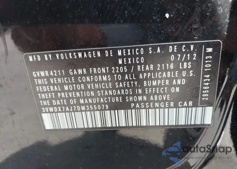 2013 Volkswagen Jetta 2.5L Se from USA, damaged, VIN 3VWDX7AJ7DM355079